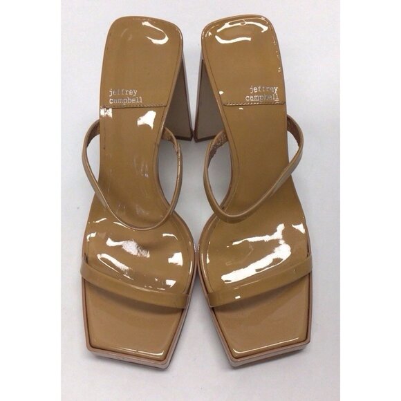 JEFFREY CAMPBELL Hustler Nude Patent Leather Platform Strap Heel Sandals Size 10 - Picture 2 of 14